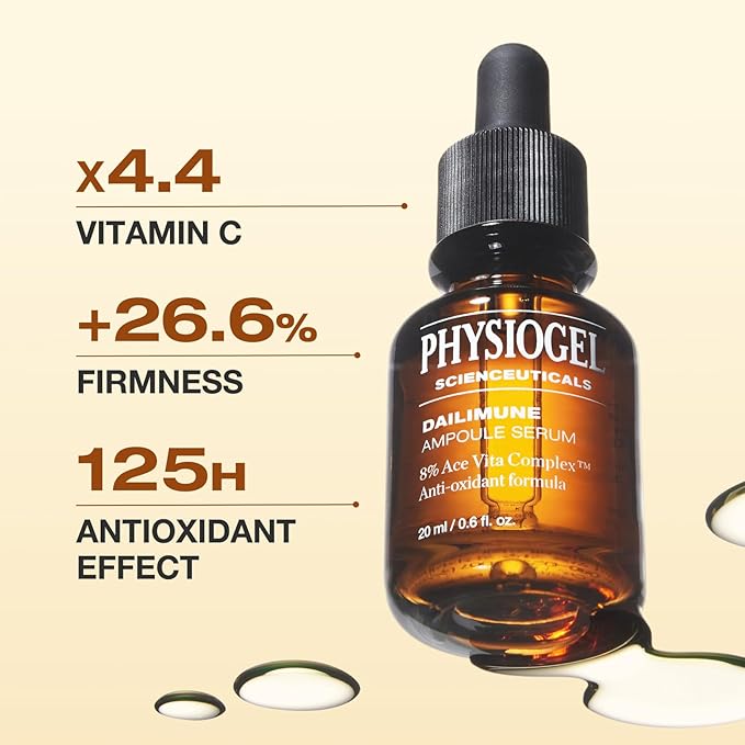 Physiogel Ampoule Vitamin C Face Serum, Strengthens Skin Barrier Antioxidant, Korean skin care, Moisturizing, Brightening, Soothing & Hydrating Serum Vitamin E & B5 Skincare Face Essence.