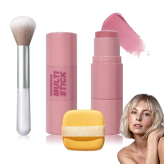 Cream Blush Stick with Brush and Makeup Sponge,Waterproof Multi Cream Makeup Stick,Lightweight,Long-lasting,2 in 1 Multi Blush for Cheeks & Lip Tint & Eyeshadow S