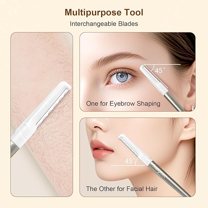 Dermaplaning Razor for Face - 10 Blade Refills, Dermaplaning Tool for Face Help Exfoliate and Smooth Skin, Easy-to-Use Facial Razors, Eyebrow Razor & Peach Fuzz Removal for Beauty