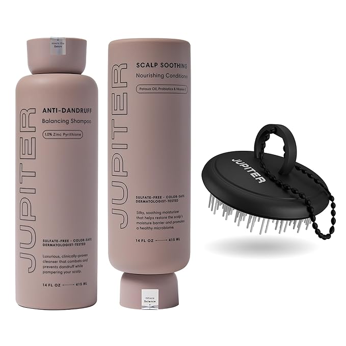 Jupiter, Dermatologist-Formulated Anti-Dandruff Shampoo, Conditioner, & Scalp Scrubber, for Women & Men, for Flaky, Itchy, Oily, & Dry Scalp, Vegan, Sulfate-Free, Color-Safe, & Paraben-Free, with Zinc
