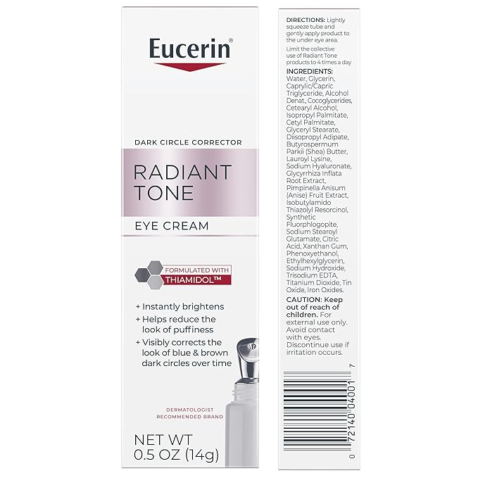 Eucerin Radiant Tone Eye Cream Dark Circle Corrector, Eye Brightening Cream with Thiamidol and Hyaluronic Acid, Helps Reduce the Look of Eye Puffiness, 0.5 Oz Tube