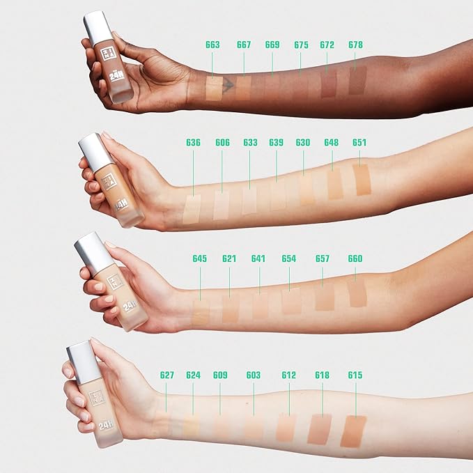 3INA The 24H Foundation 645-24H Long-Wearing Formula - Medium To High Buildable Coverage - Smooth Matte Finish - Expanded Shade Selection - Waterproof, Cruelty Free, Vegan Makeup - 1.01 Oz