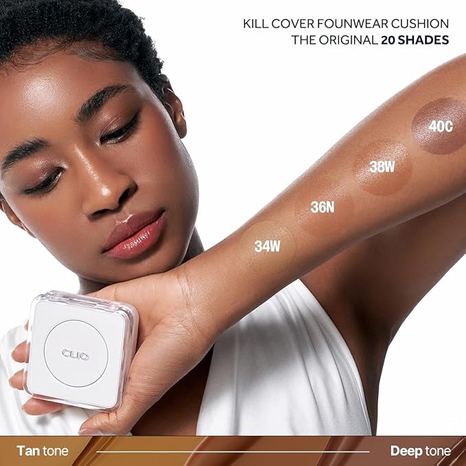 CLIO Kill Cover Founwear Cushion The Original – 20 Shades, Buildable Light to Medium Coverage, Natural Finish, Korean Makeup Foundation, Long-Lasting Skin Fit, 38W MAHOGANY