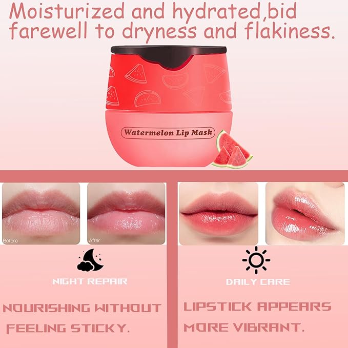 1 PCS Bee Lip Balm Honey Pot, Exfoliating Watermelon Bee Lip Balm Sleeping Lip Mask Overnight with Sticks, Honey Pot Lip Balm Prevention Dry Hydrating and Crack Lip Scrubs