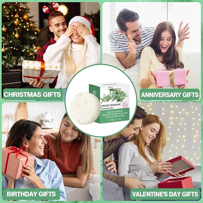 2 Pack Rosemary Hair Shampoo Bar,Deep Cleansing for Scalp Hair Loss Shampoo Soap,Organic Hair Oil Control,Solid Shampoo for Hair Growth, Refreshing and Hydrating Soap for Stocking Stuffers Women Gifts