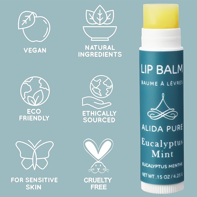 ALIDA PURE Duet Lip Balm Collection, Vegan, Lip Balm Set, Coconut Oil Free, Avocado Oil, Organic Jojoba Oil, Vitamin E Oil, Vegan, Lip Oil Set for Dry Cracked Lips, 5 Tubes of Lip Balm per Set