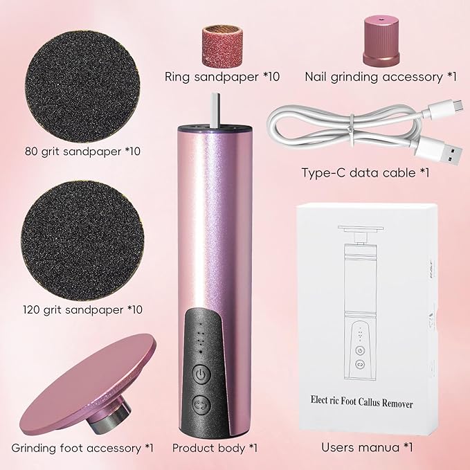 Electric Callus Remover,CHNYNJN Foot File Grinder Tool with Speed Controller and 20pcs Replacement Sandpaper and 10 Sand Rings Disk for Men Women Dead Dry Crack Skin Calluses