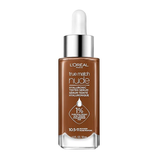 L'Oreal Paris True Match Nude Hyaluronic Tinted Serum Foundation with 1% Hyaluronic acid, Rich Deep, 1 fl. oz.
