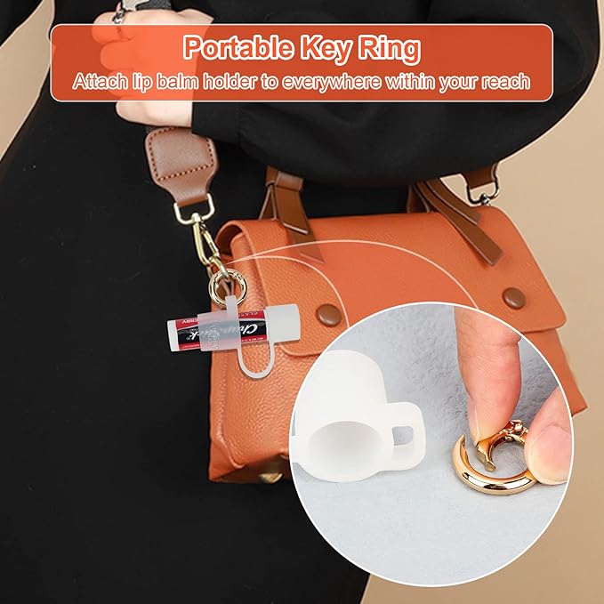 Desing Wish Silicone Lip Balm Holder with Cap Cover Portable Chapstick Holder Keychain Sleeve Lip Balm Key Chain with Key Ring and Wrist Strap Lanyard - Transparent