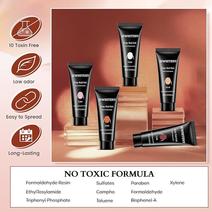 JEWHITENY 14 pcs Poly Gel Nail Extension Kit With Drill Machine U V Nail Light ALL In One Polygel Starter Kit