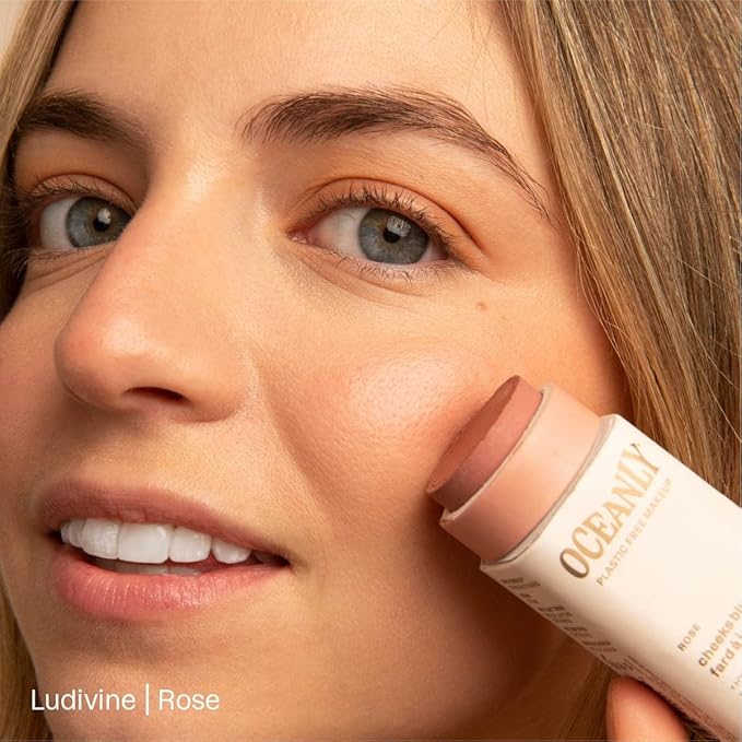 ATTITUDE Oceanly Lightweight Blush Stick, Titanium Dioxide-Free, EWG Verified, Plastic-Free, Vegan & Cruelty-free Makeup, Rose, 0.3 Ounces