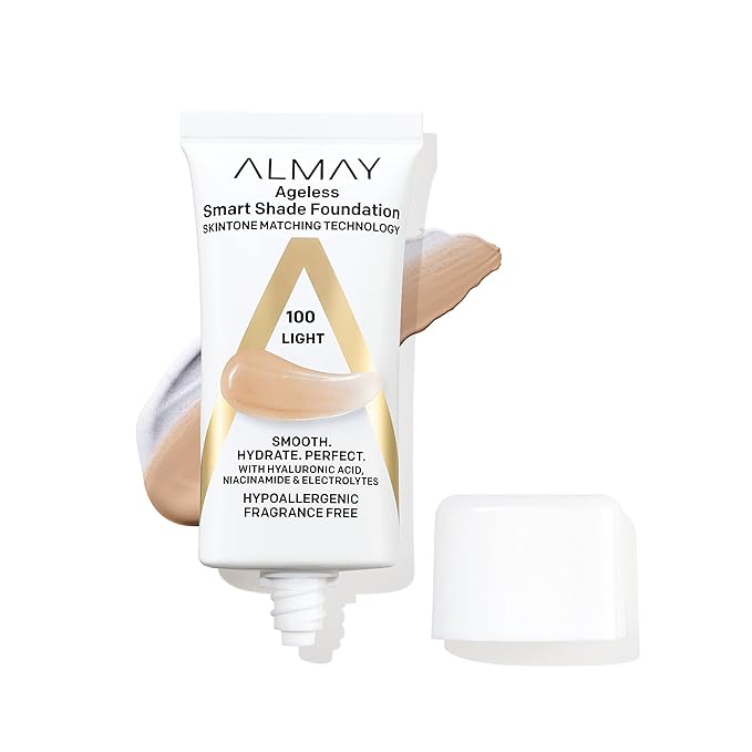 Almay Anti-Aging Foundation, Smart Shade Face Makeup with Hyaluronic Acid, Niacinamide, Vitamin C & E, Hypoallergenic-Fragrance Free, 100 Light, 1 Fl Oz (Pack of 1)