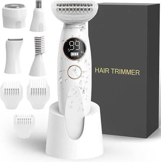 5 in 1 Bikini Trimmer for Women, Electric Razors for Women Pubic Hair Trimmer Waterproof Facial Hair Removal Cordless Electric Bikini Shaver with USB Charge Dock
