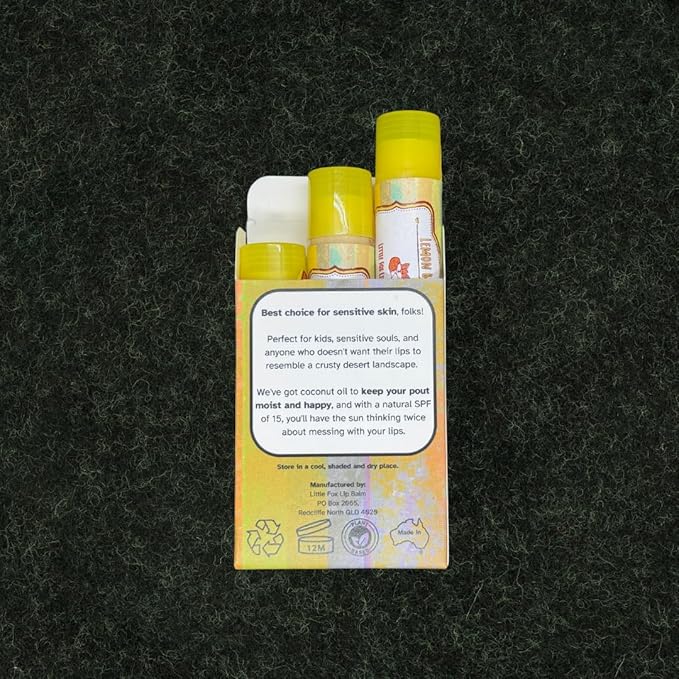 Lemon Balm Three Pack. Organic Lip Balm for Cold Sores, Little Fox Lip Balm, 100% Plant Based, 3 x 0.16 Ounces Tubes