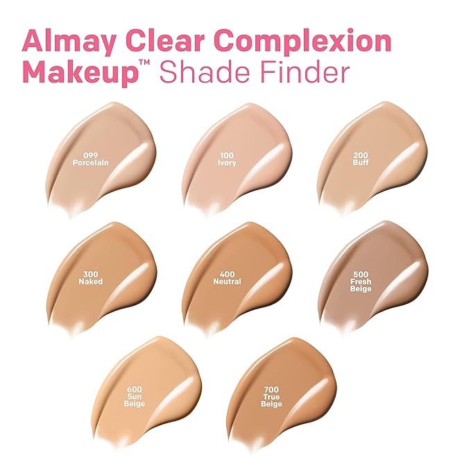 Almay Clear Complexion Acne Foundation Makeup with Salicylic Acid - Lightweight, Medium Coverage, Hypoallergenic, Fragrance-Free, for Sensitive Skin, 710 Natural Tan, 1 fl oz. (Pack of 2)