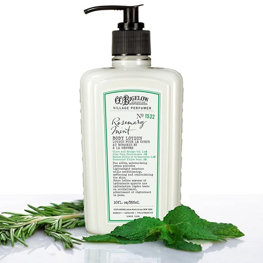 C.O. Bigelow Rosemary Mint Body Lotion, Village Perfumer Moisturizing Body Lotion with Aloe Vera, Borage Oil & Olive Oil, 10 Fl Oz