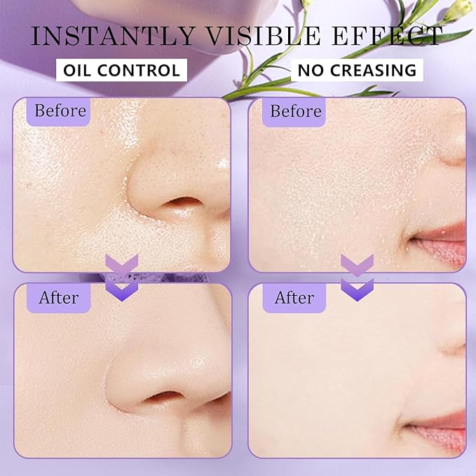 Chillab Lavender Matte Powder, Oil Control Face Pressed Chillab Lavender Matte Powder with Mini Powder Puff, Jelly Pressed Setting Powder Face Makeup, Cruelty Free