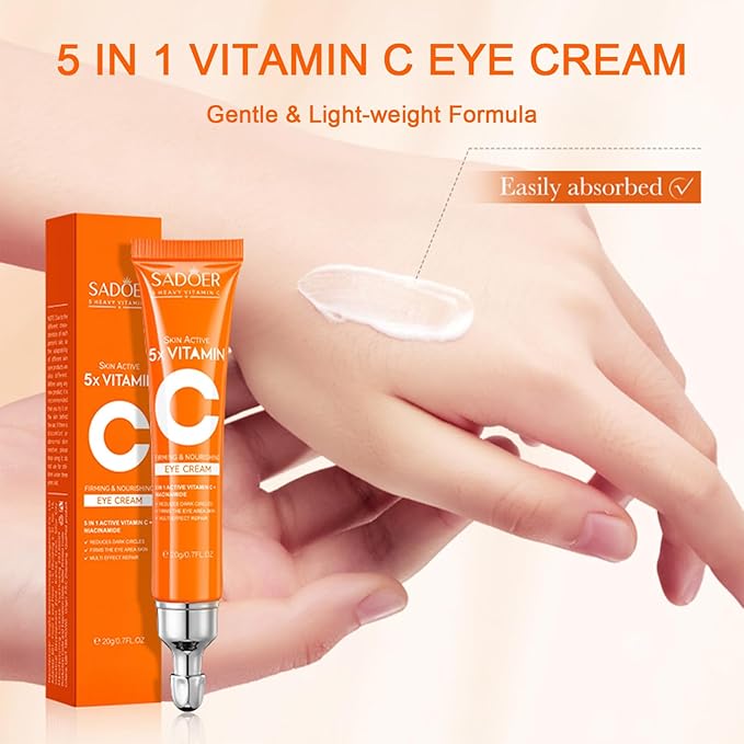 5 in 1 Vitamin C Eye Cream for Dark Circles and Puffiness - Eye Cream Anti Aging - Under Eye Cream for Puffiness and Bags Under Eyes - Eye Bag Cream for All Skin Types - Rejuvenate Your Eye Area