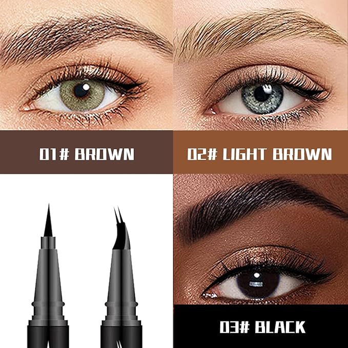 Curved 2 Tip Eyebrow Pen-Black Eyebrow Pencil With Black Eyeliner 2-in-1 Dual-Ended Create Natural Hair-Like Brows,Waterproof,Smudge Proof,Long Lasting All-Day