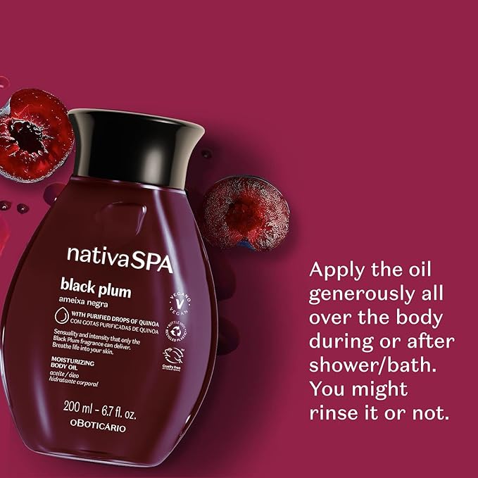 Nativa SPA by O Boticário, Black Plum Body Oil, Scented Moisturizer, Enriched with Purified Quinoa Drops to Boost Hydration, 6.8 Ounce