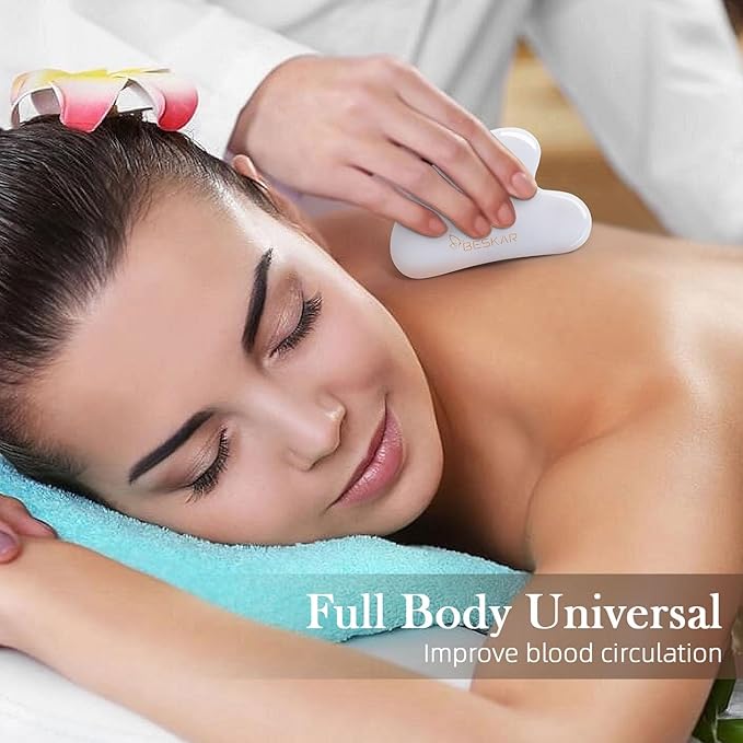 BESKAR Gua Sha Facial Tools, Natural Jade Stone Guasha Massager for Jawline Sculpting, Tighten Face Skin and Reduce Wrinkles, Face Eyes Body Neck Massage Tool, Skin Care Gift