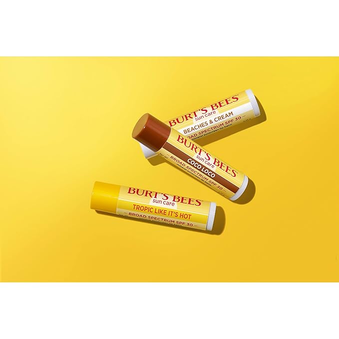 Burt’s Bees SPF 30 Lip Balm Mothers Day Gifts for Mom, Island Getaway - Coco Loco, Beaches & Cream, Tropic Like It's Hot, Water-Resistant Sun Care, Natural Origin Lip Treatment, 3 Tubes, 0.15 oz