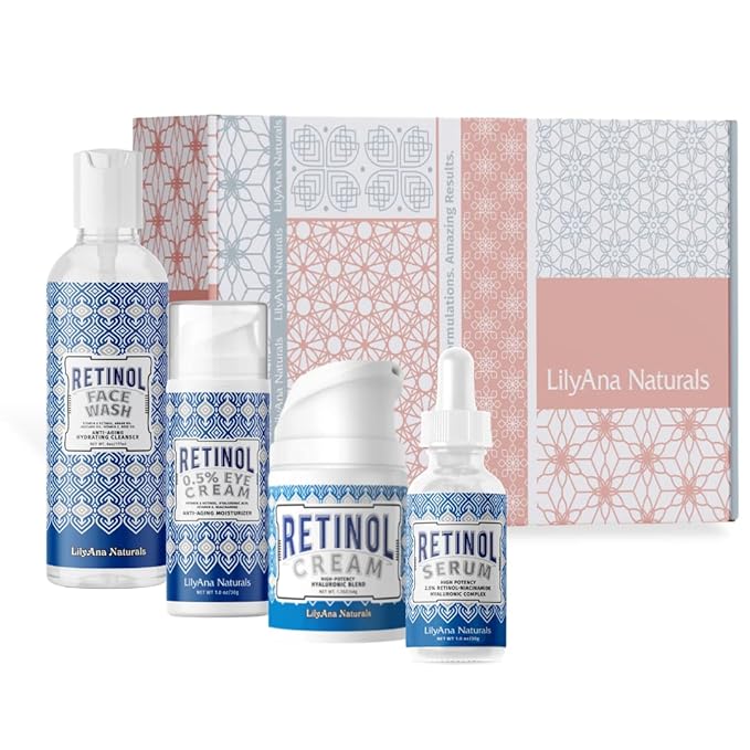LilyAna Naturals Skin Care Set - Retinol Set with Face Wash, Eye Cream, Serum, and Retinol Cream - Skin Care Products
