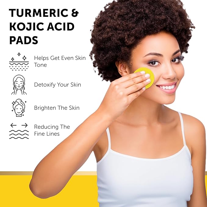 VALITIC Turmeric Kojic Acid Cleansing Pads - Exfoliating Dark Spot Remover for Face with Vitamin C, Alpha Arbutin, Niacinamide and Retinol - Kojic Acid And Turmeric Cleansing Pads - 60 Units
