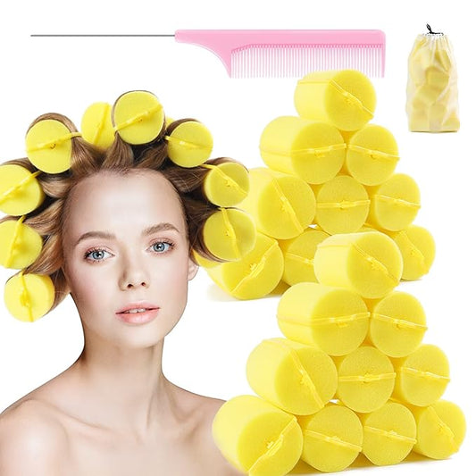Jumbo Foam Sponge Hair Roller Soft Sleeping rollers Curvy Wavy Hairstyle Curling Hair Styling Tools 24 Pieces Use For Long Hair Short Hair Ladies And Children 2"X2.75"(yellow)