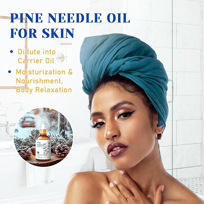 HIQILI Pine Needle Essential Oil, Strong Fresh Woody Fragrance for Better Breath Used with Aromatherapy Diffuser, Soap Candle Making Scent, DIY Perfume, Beard Shave and Cleaning Spray - 30ml
