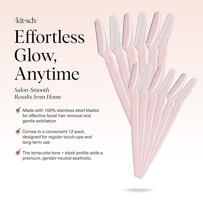 Kitsch Dermaplane Razor for Women Face - Face Razors for Women and Men - Eyebrow Trimmer, Shaver, Recycled Plastic Dermaplaning and Skin Care Tool - Blush, 12 pcs