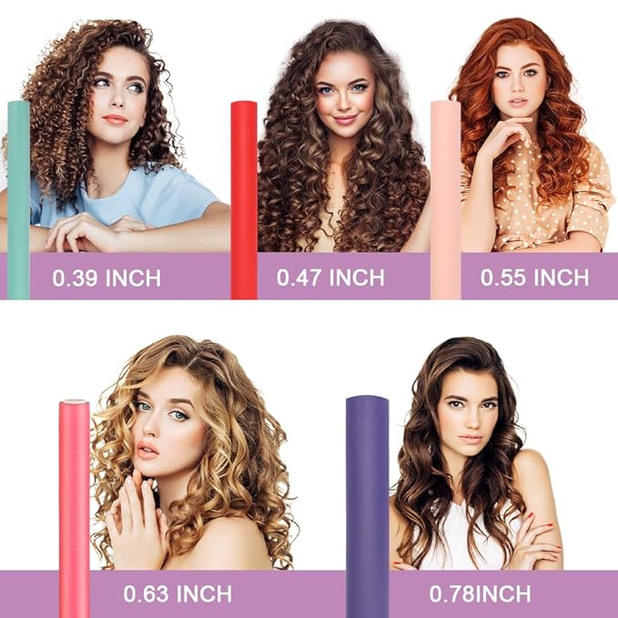 AIDUCHO Flexible Hair Curlers to Sleep in, 30PCS Flexi Rods (9.45" and 5 Sizes 0.39"-0.78"), No Heat Heatless Curling Set for Short Medium Long Hair