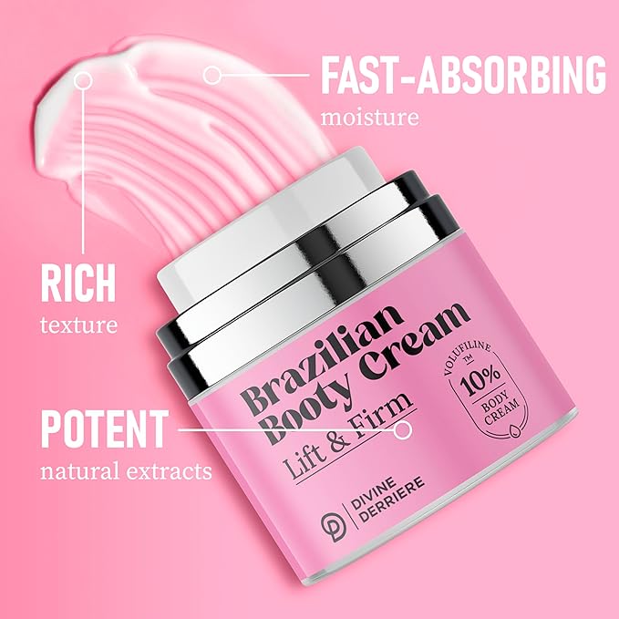 Divine Derriere Brazilian Body Butter Cream, Lift and Firm Body Cream with Volufiline Helps Reduce the Appearance of Cellulite for a Lifted and Firm-looking Derriere, Bum Bum Cream, 50ml