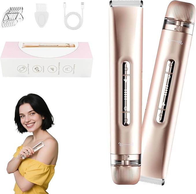 2 in 1 Women's Bikini Line Trimmer & Body Groomer,2025 Upgrade Dual Head Shaver Women, Wet & Dry Waterproof Electric Bikini Trimmer for Face Leg Arm Intimate Areas,Pink Rose