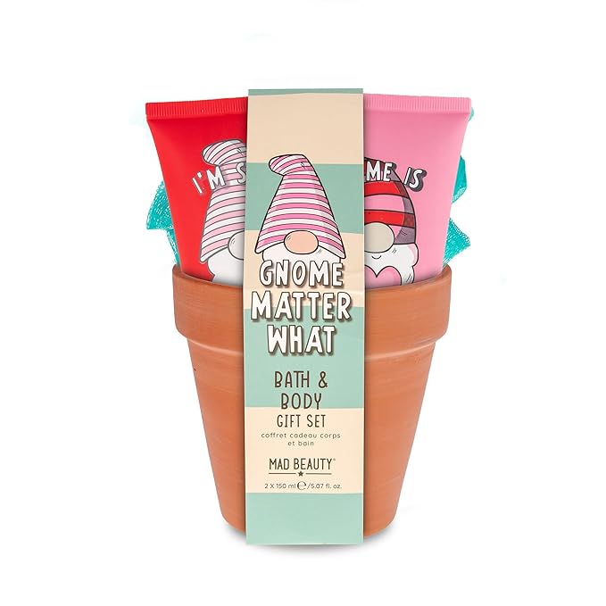 MAD BEAUTY Gnome Matter What Body Trio, 3-in-1 Bath Kit: Body Wash, Body Lotion, & Exfoliating Loofah, Refreshing Cedarwood & Bergamot, Relax & Unwind, Great Self-Care Gift Set