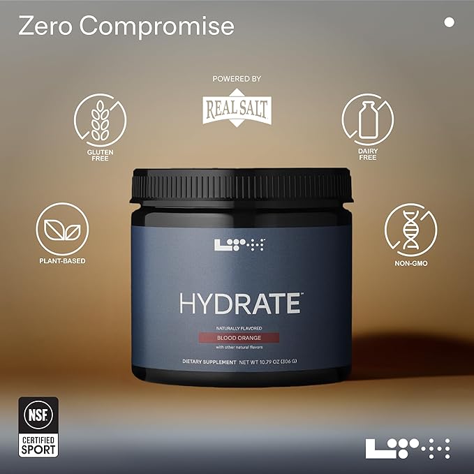 LTH Hydrate Hydration Mix - Trusted by Life Time Fitness Members - NSF Certified for Sport - Premium Electrolyte Powder - Plant-Based, Non-GMO, Gluten Free & Dairy Free - 60 Servings (Blood Orange)