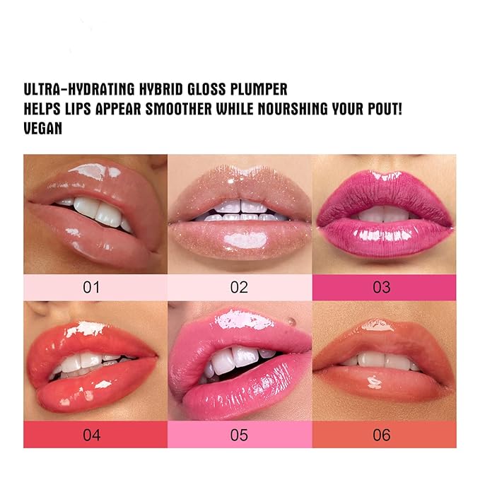 Lip Plumper 6 Colors Moisturizing Glossy Plumping Lip Gloss Long Lasting Hydrating Natural Lip Plumper for Women Girls (Color 04)