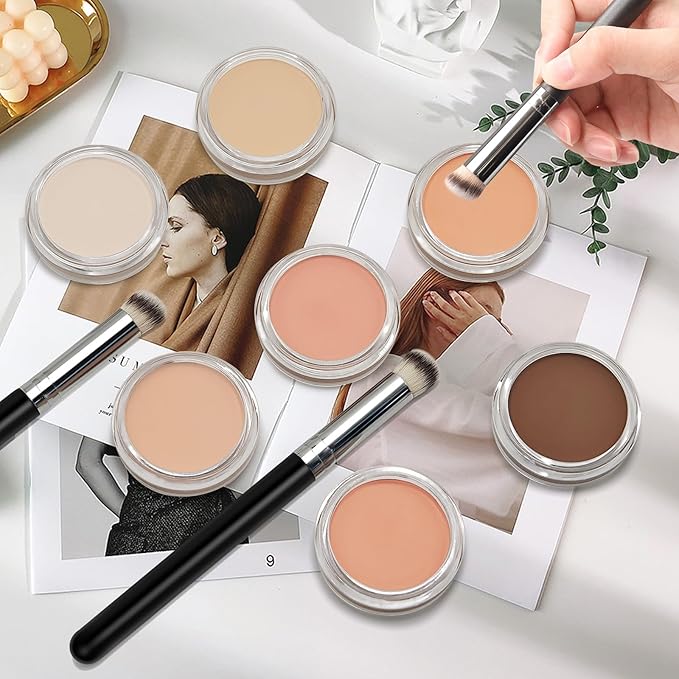 Cream Concealer Full Coverage Makeup, Matte Color Correcting Concealer with Brush, Waterproof, Conceals Blemish, Pores and Spots, Under Eye Makeup Concealer for Dark Circles (#05 MEDIUM HONEY)