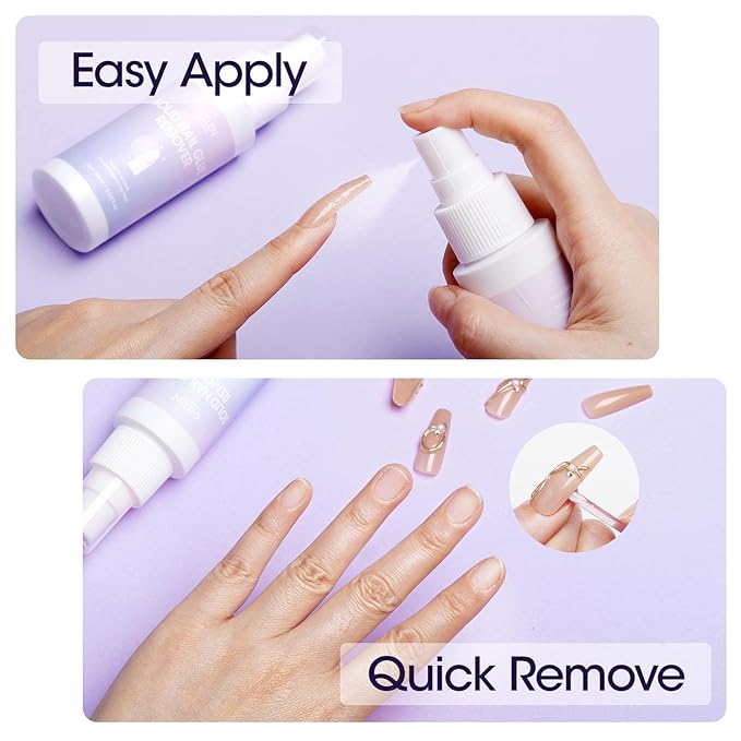 Gellen 2 Pack Solid Nail Glue Gel Remover 60ML Press On Nails Remover Glue Off Spray for False Acrylic Tips, with Stick, Acetone Free, Nail-friendly