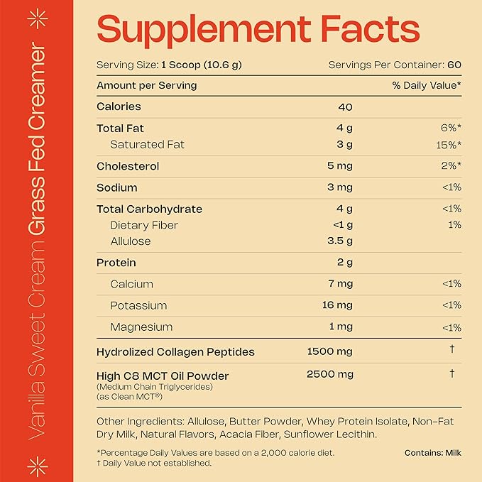 LevelUp Creamer, with Energizing MCT Oil and Collagen Peptides, Keto Coffee Creamer, Supports Natural Energy & Ketone Production - Vanilla Sweet Cream, 22.5 oz