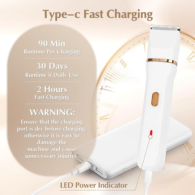 Electric Bikini Trimmer for Women - 5 in 1 Rechargeable Electric Razors for Women, IPX7 Waterproof Pubic Hair Trimmer, Painless Womens Body Shaver, Facial Razor & Nose Hair Shaver, White