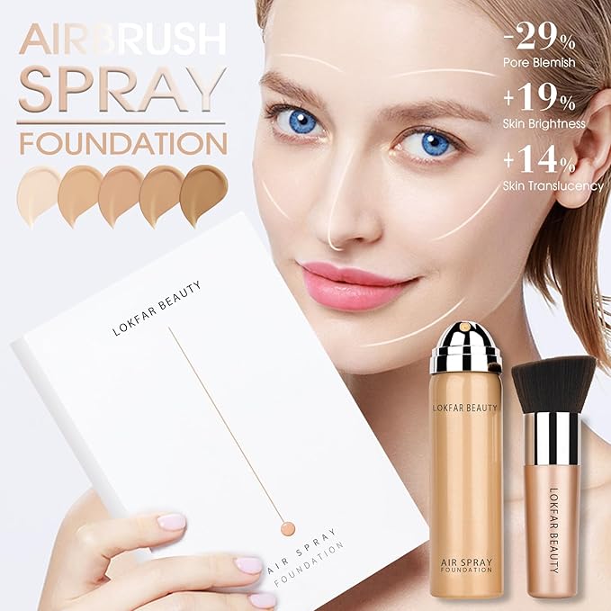 AirBrush Foundation Spray, Silky Mist Foundation Spray Makeup Set with Brush, Full Coverage Foundation for Smooth Radiant Finish, Formula Breathable Lightweight Hydrating | #01 Porcelain
