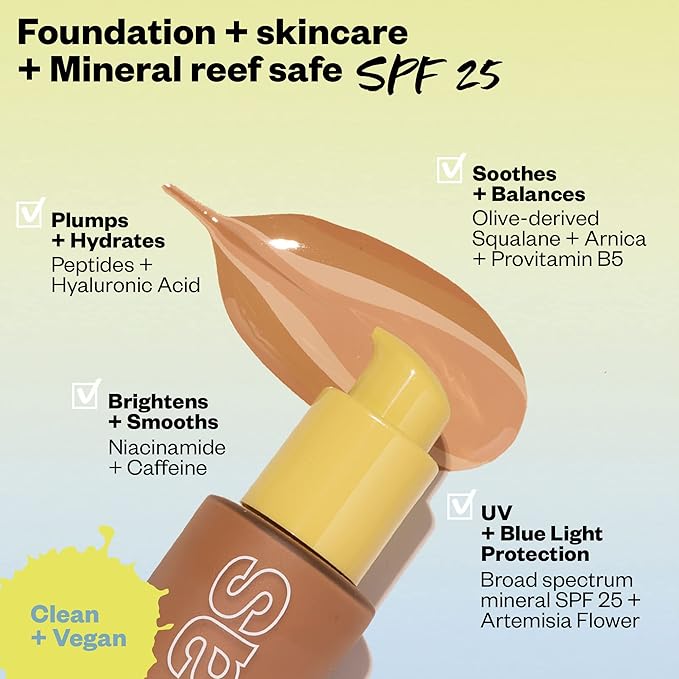 Kosas Revealer Skin-Improving Foundation with SPF 25 Protection - Hydrate, Brighten, Soothe, Plump, Protect Skin - Smoothing Texture, Natural Finish and Clean Formula - Light Medium Neutral Olive 210