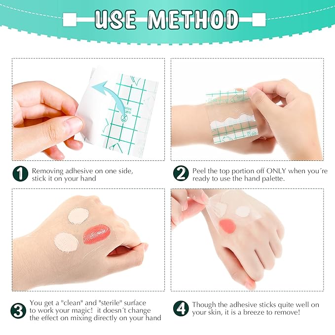 50 Pieces Hand Palette, Single Use Makeup Hand Palette Disposable Adhesive Palettes Cosmetic Makeup Palette for Every Makeup Artist (3 x 3 Inch)