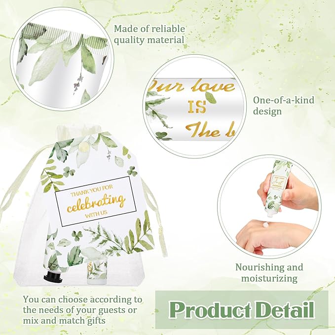 25 Set Wedding Lip Balms and Hand Cream Gift Set Include 25 Moisturizing Hand Care Cream 25 Lip Balms with Thank You Cards and Bags Bridesmaid Gift Set for Bridal Shower Wedding(Greenery)