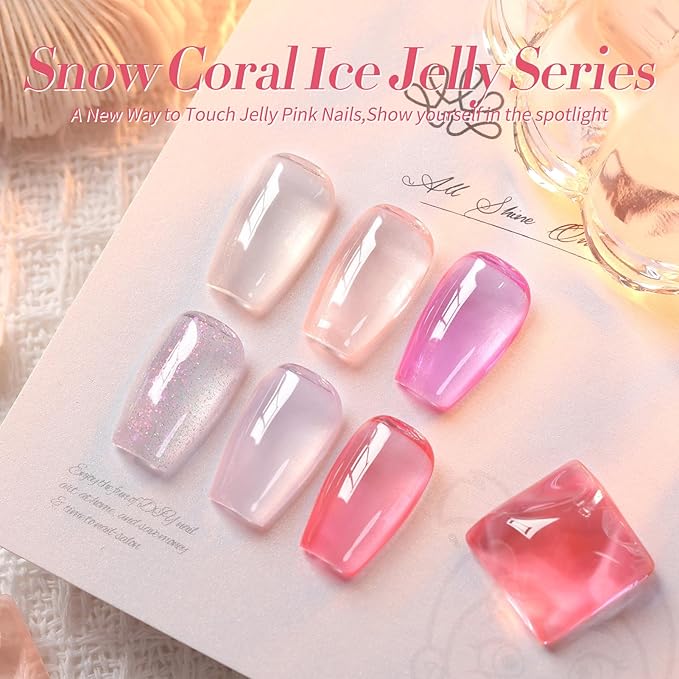 BORN PRETTY Jelly Gel Nail Polish Set,Sheer Nude Pink Natural Color Ice Transparent Tranlusent Gel Polish Kit for Salon Manicure and Nail Art DIY at Home 6PCS 7ml