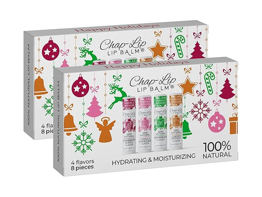 100% Natural Lip Balm Set - Beeswax Natural Christmas Gifts for Her - Lip Moisturizer for Dry Lips, Cocoa Butter - Petroleum Free, 8 Count, 2 Pack