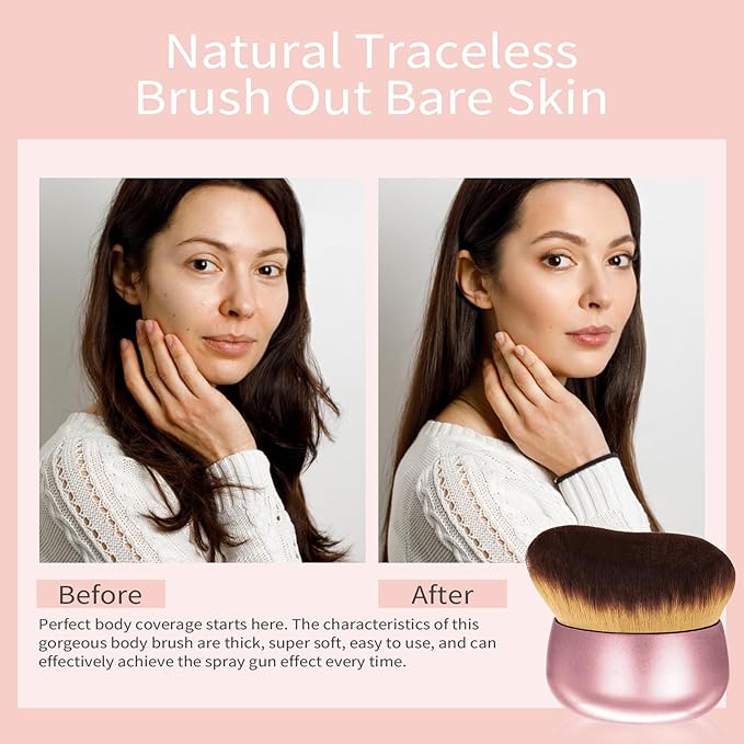 Extra Large Body Makeup Brush For Self Tanner,Leg Makeup &Bronzer Blend,75 mm Wide-headed Kabuki Brush Provides More Even& Pretty Application, Sunscreen Face&Back Makeup Brush,Wet&Dry Use-Matte (Pink)