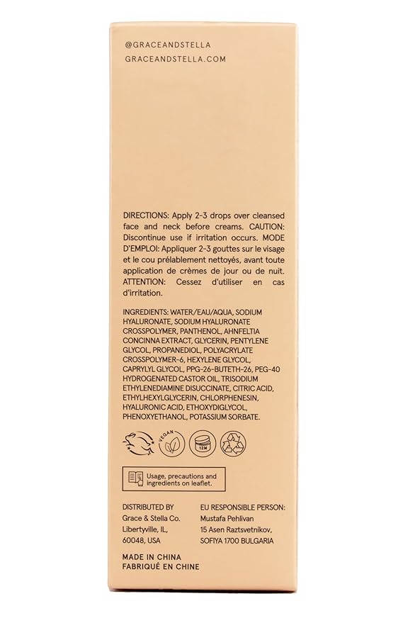 grace & stella Award Winning Hyaluronic Acid Serum (30ml/1 fl oz) Hydrating Hyaluronic Acid Serum for Face - Acido Hialuronico for Women - Remove Fine Lines, Wrinkles, Anti Aging - Vegan Skincare