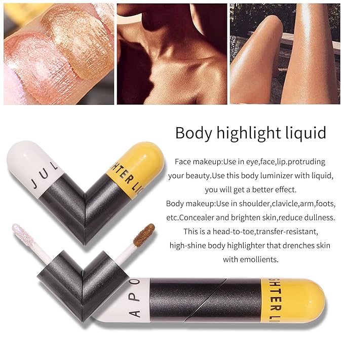 AKARY Liquid Highlighter Makeup for Face Body, Contour Foundation Illuminator Boom Stick, Two-color Highlight Shade Longwear Shimmer Glow Makeup, Valentine's Day gift (02 Sakura Powder + Warm Brown)